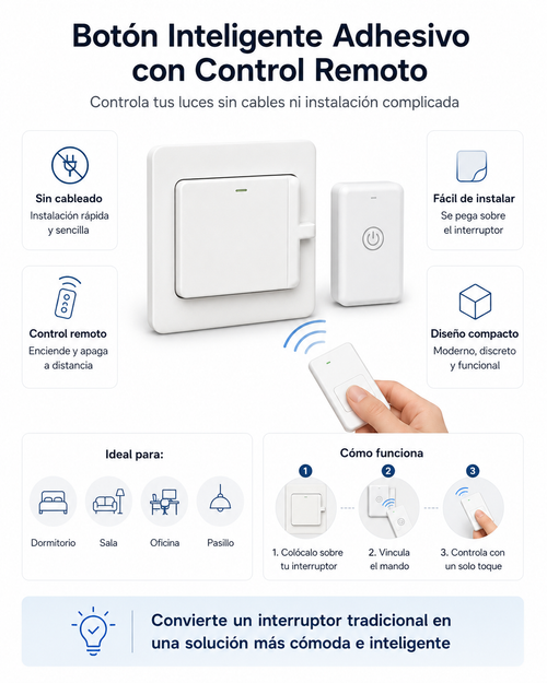 Botón Inteligente Adhesivo con Control Remoto – Sin Cableado